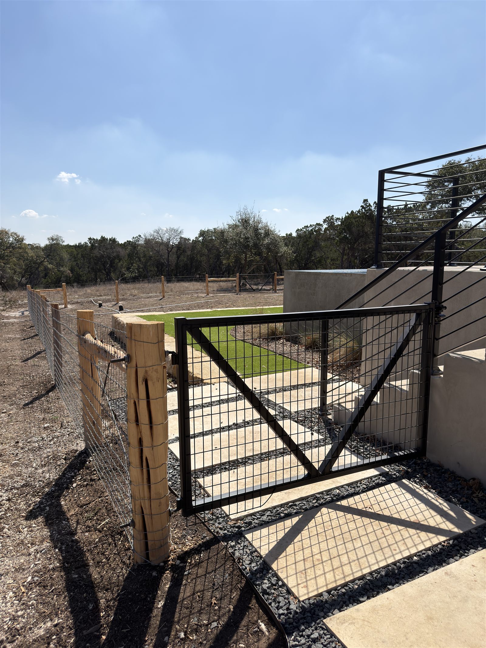 Custom wire mesh gate with cedar post